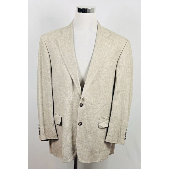 RBM 46R Sport Coat 100% Silk Beige Knit Two Button Fully Lined Vented - Picture 2 of 8